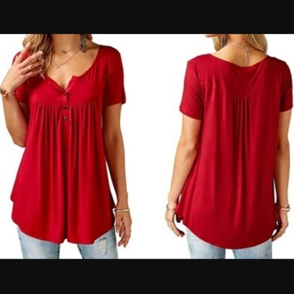Tops - NEW Red Tunic Top Boho Size XL Button Short Sleeve